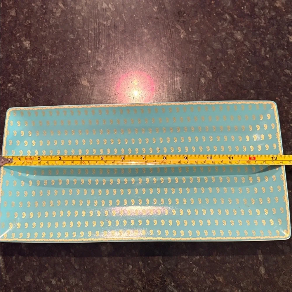 Williams Sonoma Aqua Platter with gold paisley